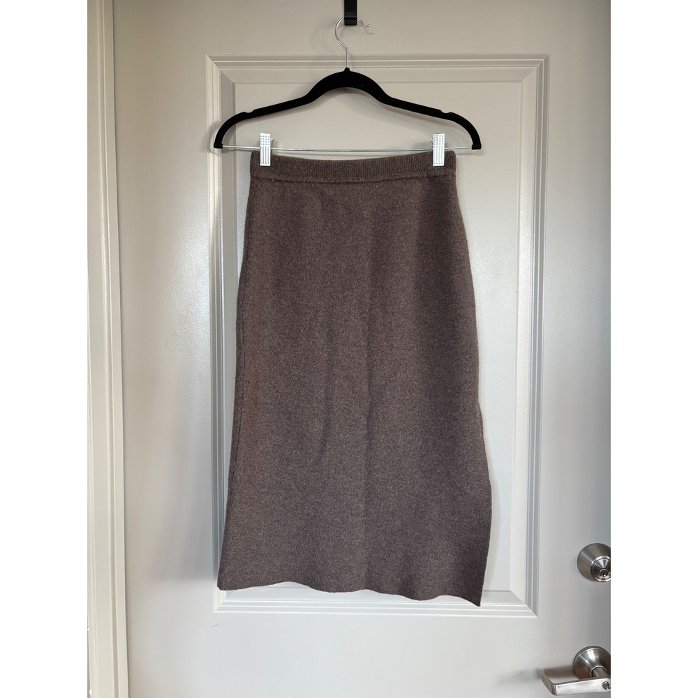 Valerie Stevens Merino Wool Knit Midi Skirt Side Slit Brown Size S